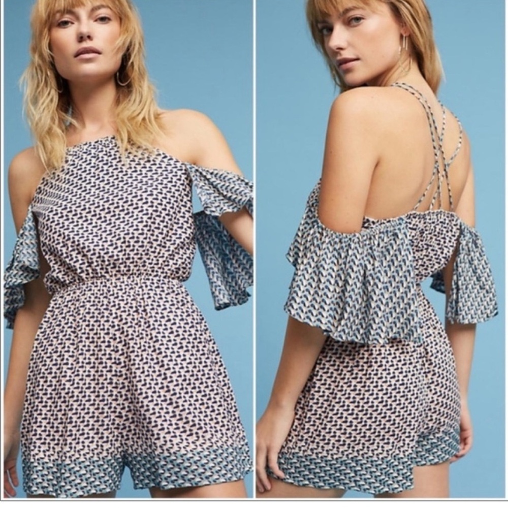 Anthropologie Pink & Blue Patterned Romper
